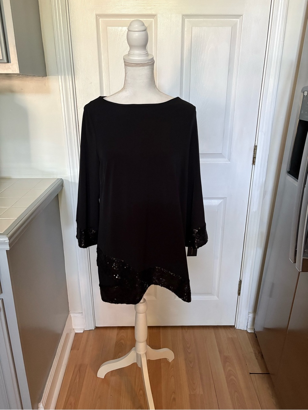 JM Collection Black Sequin-Trim Tunic Top